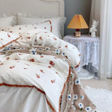 FLYTONN-Chic Embroidery Vintage Rose Flowers White Duvet Cover Set Double Queen King 4Pc 1000TC Cotton Brushed Soft Bed Sheet Pillowcase