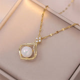 Flytonn Exquisite Fashion Mermaid Pearl Necklace Retro Dinner Light Luxury Versatile Stainless Steel Clavicle Chain