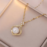 Flytonn Flytonn Exquisite Fashion Mermaid Pearl Necklace Retro Dinner Light Luxury Versatile Stainless Steel Clavicle Chain