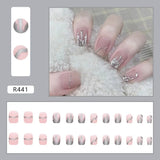 Flytonn- Wearable False Nail Short Square Silver Gray Matte Popular Finished Fack Nails 24pcs/pack With Wearing Tool