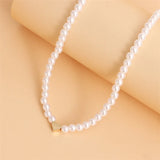 Flytonn Flytonn New Trendy Shell Heart Imitation Pearls Necklace Women Handmade 6mm Stone Beaded Necklace For Women Jewelry Gift