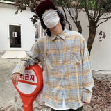 Flytonn-90s streetwear  Vintage Plaid Shirts Men Fashion Teens Couples All-match Outwear Streetwear Baggy Y2k Tops Handsome Slouchy Clothing Korean Ins