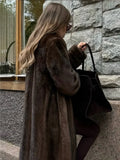 Flytonn-Christmas Thanksgiving Gift New Year's Eve Casual Outfits Winter Brown Warm Retro Fluffy Long Faux Fur Coat Fashion Full Sleeves Casual Loose Overcoat New Woman High Street Outerwear