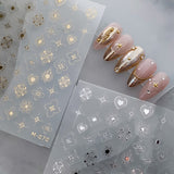 Flytonn 5D Realistic Relief Stamp Gold Silver Starlight Heart Symmetrical Floral Pattern Adheisve Nail Art Stickers Manicure DIY Decals