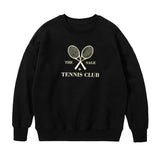 Flytonn-Retro sports style outfit streetwear 90s fashion The Sage Tennis Club Letters Printing Vintage Style Black Sweatshirts Women Loose Cotton Crewneck Casual Long Sleeve Pullovers