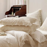 FLYTONN-4/7Pcs French Romantic Wedding Chic White Lace Bedding Set 1000TC Egyptian Cotton Ultra Soft Duvet Cover Bed Sheet Pillowcases