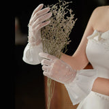 Flytonn-Elegant Short Beaded Wedding Gloves Bridal Wedding Dress Accessories