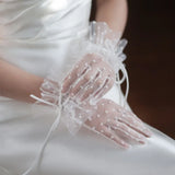 Flytonn-Bride's Wedding Gloves with Double Lace Ribbon