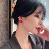 Flytonn-S925 Silver Needle Senior Red Petals Net Red Temperament Cute Small Flower Earrings Female Jewelry Earings Fashion Jewelry