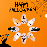 Flytonn-Halloween Nails 24Pcs Short Oval Halloween Fake Nail Almond Spider Web Press on Nail Ghost Pumpkin Cute Wearable Nails for Women&Girl Nail Art