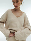 Cashmere Wool Solid Knitted Thick Women's V-neck Sweater Skirt Sets Lady Warm Pullover Sweater High Waist Skirts Outfits