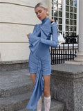 Flytonn Sexy Skinny Ruffled Mini Dress Female Long Sleeve Turtleneck Slim Fashion Tassel Elegant Party Dress Autumn Women's Dress