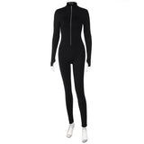 Flytonn Fall Outfits Women Zipper Solid Long Sleeve Jumpsuit Waist Sexy Slim Femme Playsuit Fitness Party Temperament Sportswear