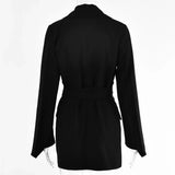 Flytonn 2022 Autumn Solid Long-sleeved Suit Jacket Lapel Sexy Straps Waist Cardigan Street Temperament Banquet Slim Women Top