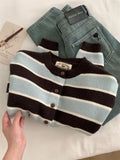 Flytonn-women fall outfits high street ins style -Striped Color Blocking Round Neck Knitted Cardigan For Women, Loose Casual 2024 Spring Sweater