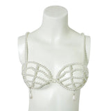 Flytonn-Sexy Imitation Pearl Bra Bralette Body Chain for Women INS Chest Necklace Harness Nightclub Party Vacation Bikini Jewelry Gifts