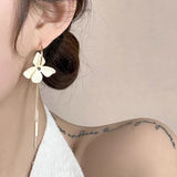 Flytonn-French Romantic White Petals Asymmetric Earrings Gold Color Tassel Long Earrings for Women Summer Fashion Jewelry Ear Jewelry