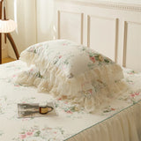 Cifeeo-Pure Cotton Vintage French Pastoral Country Flowers Print Double layer Lace Ruffles Bedding Set Duvet Cover Bed Skirt Pillowcase