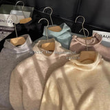 Flytonn-100% pure cashmere sweater women's turtleneck sweaters fall and winter pile collar loose inside sweater large size base shirt