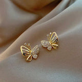 Flytonn- Gold Color Cubic Zircon Butterfly Stud Earrings Simple Geometric Stud Earrings for Women Girl Party Jewelry 2024