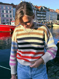 Flytonn-Christmas Thanksgiving Gift New Year's Eve Casual Outfits Female Versatile O Neck Colorful Stripes Knitted Sweater Fashion Full Sleeve Loose Pullover Lady Autumn Winter New Streetwear