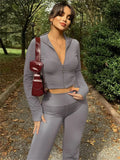 Flytonn Winter Casual 2 Piece-Set Straight Legg Female Zipper Cardigan And High Waist Skinny Tracksuit Women's Pants Outfits 2024