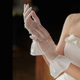 Flytonn-Elegant Short Beaded Wedding Gloves Bridal Wedding Dress Accessories