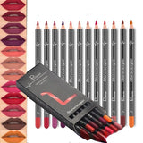 FLYTONN-12Pcs/Set Waterproof Pencil Lipstick Set Pen Matte Lip Liner Long Lasting Makeup Pens Easy to Wear Non-stick Cup Cosmetics Kits