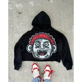 Flytonn-2024 American Loose Hoodie Big Head Cartoon Print Oversized Pullover Sweatshirt Women Men Couple Fashion Street Wear ins