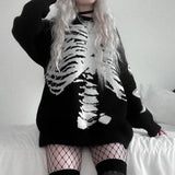 Flytonn-Halloween Outfits Halloween Gifts Gothic Style Gothic Aesthetic Skeleton Sweaters Grunge Punk Loose Black Women Winter Pullovers camisola feminina plus size