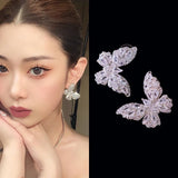 Flytonn-High-grade Butterfly Zircon Earrings for Women Light Luxury Super Flash Earrings Bridal Party Silver Needle Earrings