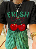 Flytonn-Creative Fresh Cherry Fruit Prints Women Tee Shirts Hip Hop Summer T Shirt Casual Comfortable Clothes Unisex Cotton T-Shirts