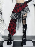 Flytonn Harajuku Grunge Gothic Skirt Women Streetwear Punk Dark Plaid Patchwork Irregular Skirt Y2k E-girl Emo Alternative Skirt