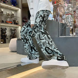 Flytonn- Streetwear y2k 90s Fashion High-quality fried street pants men trendy brand ins version of the trend loose straight ruffian handsome print casual pants men