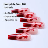 Flytonn-Halloween Nails 24Pcs Red Blood Drop False Nails Halloween Dark Smudge Fake Nail Almond Removable False Nail With Jelly Glue For Women&Girl