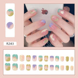 Flytonn- 24Pcs/Set Macaron Short False Press on Nail Tip Designs Detachable Reusable Fake Nails Stick-on Nail Art DIY Tips