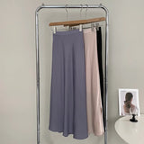 FLYTONN-Silky Smooth Drooping Acetic Acid Satin Maxi Skirt Women's High Waisted Slim A Line Skirt