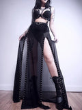 Flytonn Mall Goth Mesh Long Skirt Women Streetwear Punk Sexy Vintage High Waist Split Skirt Harajuku Nightclub See Through Skirt