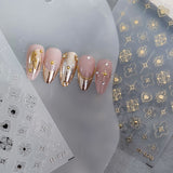 Flytonn 5D Realistic Relief Stamp Gold Silver Starlight Heart Symmetrical Floral Pattern Adheisve Nail Art Stickers Manicure DIY Decals