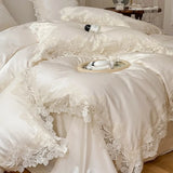 FLYTONN-4/7Pcs French Romantic Wedding Chic White Lace Bedding Set 1000TC Egyptian Cotton Ultra Soft Duvet Cover Bed Sheet Pillowcases