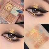 Flytonn- Four-color Sequin Eyeshadow Pallete Waterproof Lasting Glitter Matte Nude Eye Shadow Easy To Wear Festival Party Makeup Cosmetic