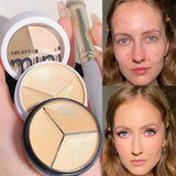 Flytonn- Moisturizing Concealer Palette with Brush 3 Colors Full Coverage Acne Spot Dark Circles Contour Concealer Cream Makeup Cosmetics