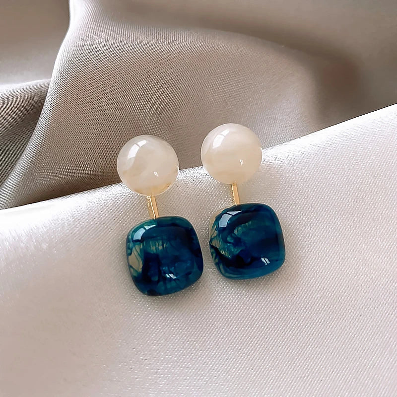 Flytonn-2024 New Resin Haze Blue Color Geometric Square Pendant Earrings Korean Fashion Jewelry Accessories for Women‘s Earrings
