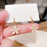 Flytonn-Korean Elegant Cute Opal Flower Hoop Earrings for Women Girls Fashion Metal Circle Boucle D'oreille Jewelry