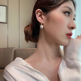 Flytonn-New Simple Celebrity Style Gold Color Pearl Drop Earrings for Woman Korean Fashion Jewelry Wedding Girl's Sweet Accessories