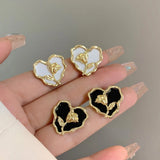 Flytonn-Unique Design Irregular Black Heart-shaped Three-Dimensional Rose Earrings 2024 New Jewelry Fashion for Women's Accessories