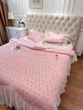 Cifeeo-Three-Dimensional Rose Flowers Lace Ruffles Patchwork Bedding Set, Duvet Cover, Bed Sheet, Pillowcases, Pink, Egyptian Cotton