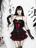 Flytonn Streetwear Punk Gothic Skirt Women Harajuku Y2k E-girl Emo Alternative Grunge Red Black Mesh Patchwork Pleated Skirts