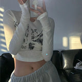 Flytonn-Fall Outfits Gothic Style  Outwear Streetwear y2k 90s Fashion 2000s Retro Harajuku Grunge T-shirt Graphic Print Long Sleeve Crop Top Chic Women Vintage Slim Fit Korean Fashion Tees Clothes