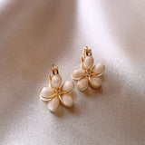 Flytonn-Girl's Elegant White Enamel Opals Five Leaf Petal Flower Earrings 2024 New Fashion Jewelry for Women‘s Party Sweet Accessories